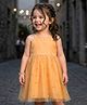Kookie Kids Woven Sleeveless Party Frock with Mesh and Glitter and Sequined Flowers - Mustard