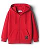 Kookie Kids Super Premium Heavy Gauge Terry Knit Full Sleeves Hooded SweatJacket with Patch Detailing & Kangaroo Pocket - Red