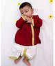 BownBee Pure Cotton Woven Full Sleeves Lace Detailed Kurta Dhoti Set - Maroon