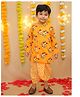 BownBee Pure Cotton Woven Full Sleeves Baby Elephants Printed Gota Lace Embellished Kurta Dhoti Set - Orange