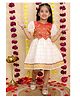 BownBee Cotton Woven Half Puffed Sleeves Floral Foil Printed Bow Applique Detailed Dress - Red