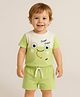 JusCubs Cotton Knit Half Sleeves Cut & Sew With Googly Eyes Applique Detailed Tee & Shorts Set - Green
