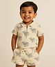 JusCubs Cotton Knit Half Sleeves Whale Printed Tee & Coordinating Shorts Set - Off White