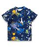 JusCubs Cotton Knit Half Sleeves Space Themed Printed Mandarin Collared Tee - Blue