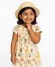 JusCubs Cotton Knit Half Sleeves Animals Printed Dress - Off White
