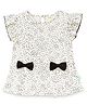 JusCubs Cotton Knit Frill Sleeves Polka Dots Printed & Bow Applique Detailed Top - White