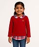 JusCubs Cotton Knit Full Sleeves Checked & Bow Embroidered Sweatshirt - Red