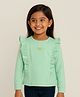 JusCubs Cotton Knit Full Sleeves Bow Embroidered & Ruffle Detailed Top - Green