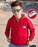 Kookie Kids Super Premium Heavy Gauge Terry Knit Full Sleeves Hooded SweatJacket with Patch Detailing & Kangaroo Pocket - Red