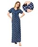 Piu Cotton Woven Half Sleeves Checked Maternity Nighty With Centre Front Nursing Access - Blue
