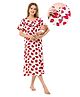 Piu Cotton Knit Half Sleeves Strawberries Printed Maternity Nighty With Front Open Nursing Access - Red