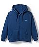 Kookie Kids Super Premium Heavy Gauge Terry Knit Full Sleeves Hooded SweatJacket with Kangaroo Pocket & Patch Detailing - Navy Blue