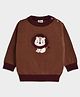 Mi Arcus 100% Cotton Knit Full Sleeves Lion Embroidered Sweater - Brown