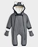 Mi Arcus Woven Full Sleeves Animal Ears Designed Hooded Quilted Romper With Mittens Set - Grey