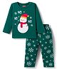Babyhug Cotton Knit Full Sleeves Night Suit With Penguin Print - Green
