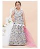 MODISH COUTURE Cotton Woven Sleeveless Floral Printed Gota Lace Embellished Coordinating Lehenga Kurti With Dupatta Set - White & Blue