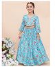 MODISH COUTURE Cotton Woven Three Fourth Sleeves Floral Printed & Gota Lace Embellished Coordinating Lehenga Choli Set - Blue