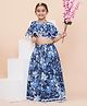 MODISH COUTURE Cotton Woven Cold Shoulder Floral Printed & Gota Lace Embellished Coordinating Lehenga Choli Set - Navy Blue