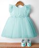 Bluebell Woven Frill Sleeves Party Dress with Booties & Sequin Detailing - Sea Green