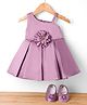 Bluebell Satin Woven Sleeveless Frock & Booties With Floral Applique - Purple