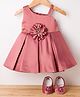 Bluebell Satin Woven Sleeveless Frock & Booties With Floral Applique - Dark Peach