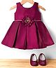 Bluebell Satin Woven Sleeveless Frock & Booties With Floral Applique - Wine