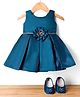 Bluebell Satin Woven Sleeveless Frock & Booties With Floral Applique - Navy Blue