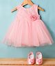 Bluebell Net Woven Sleeveless Frock & Booties With Floral Applique - Pink