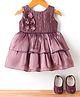 Bluebell Tissue Woven Sleeveless Party Frock With Floral Applique & Booties - Lavender
