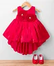 Bluebell Tissue Woven Sleeveless Party Frock With Floral Applique & Booties - Red