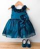 BlueBell Tissue Woven Sleeveless Party Dress with Floral Applique & Booties - Teal Blue