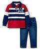 Babyhug Single Jersey Knit Striped Polo T-Shirt & Denim Jeans Set - Multicolor