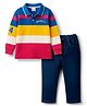 Babyhug Single Jersey Knit Striped Polo T-Shirt & Denim Jeans Set - Multicolor