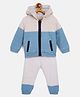 JWAAQ Cotton Knit Full Sleeves Color Blocked & Fur Detailed Coordinating Hooded Jacket With Joggers Set - Blue