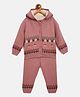 JWAAQ Cotton Knit Full Sleeves Fox Designed & Fur Detailed Coordinating Hooded Sweater With Joggers Set - Rose