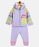 JWAAQ Cotton Knit Full Sleeves Doll Embroidered & Fur Detailed Hooded Sweater With Pant Set - Purple