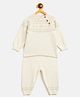JWAAQ Cotton Knit Full Sleeves FLoral Designed Sweater With Pant Set -  Cream