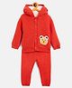 JWAAQ Cotton Knit Full Sleeves Teddy Bear Embroidered Hooded Sweater With Pant Set -  Orange