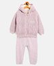 JWAAQ Cotton Knit Full Sleeves Heart Sequins Embellished & Self Designed Hooded Sweater With Pant Set - Lavender