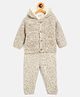 JWAAQ Cotton Knit Full Sleeves Self Designed Hooded Sweater With Pant Set - Oatmeal