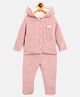 JWAAQ Cotton Knit Full Sleeves Fox Patch & Fur Detailed Hooded Sweater With Pant Set - Dark Pink