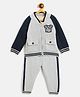 JWAAQ Cotton Knit Full Raglan Sleeves Typography Patch Detailed & Fur Detailed Jacket With Pant Set - Grey