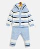 JWAAQ Cotton Knit Full Sleeves Striped & Fur Detailed Coordinating Hooded Sweater With Joggers Set - Blue