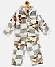 JWAAQ Cotton Knit Full Sleeves Checked & Fur Detailed Coordinating Hooded Sweater With Joggers Set - Grey