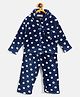 JWAAQ Cotton Knit Full Sleeves Polka Dots Designed & Fur Detailed Coordinating Hooded Sweater With Joggers Set - Navy