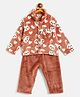 JWAAQ Cotton Knit Full Sleeves Bunny Designed & Fur Detailed Hooded Sweater With Pant Set -  Rust