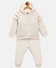 JWAAQ Cotton Knit Full Sleeves Self Designed & Fur Detailed Hooded Sweater With Pant Set - White