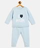 JWAAQ Cotton Knit Full Sleeves I Love Mom Designed & Fur Detailed Sweater With Pant Set - Blue