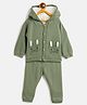 JWAAQ Cotton Knit Full Sleeves Cat Face Designed & Fur Detailed Sweater With Pant Set - Green