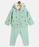 JWAAQ Cotton Knit Full Sleeves Floral & Hearts Designed Hooded Sweater With Pant Set - Green